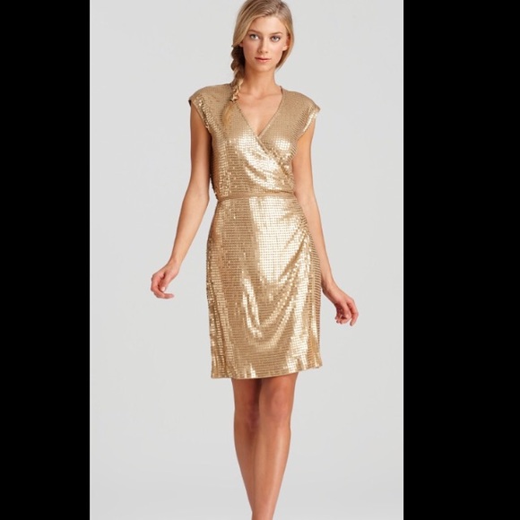 Champagne gold MICHAEL KORS sequined wrap dress - Picture 1 of 3