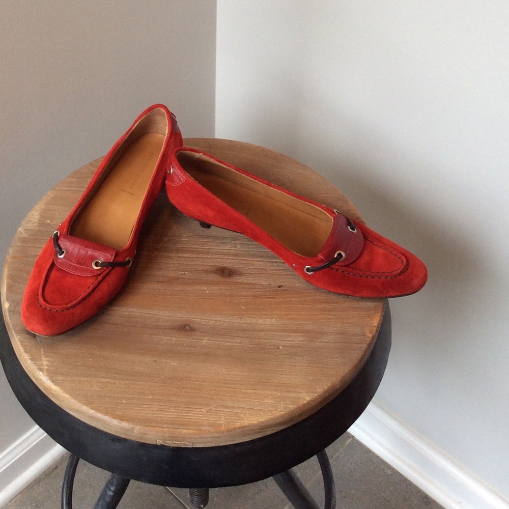 Patricia Green Red Suede Boat Shoe Kitten Heels