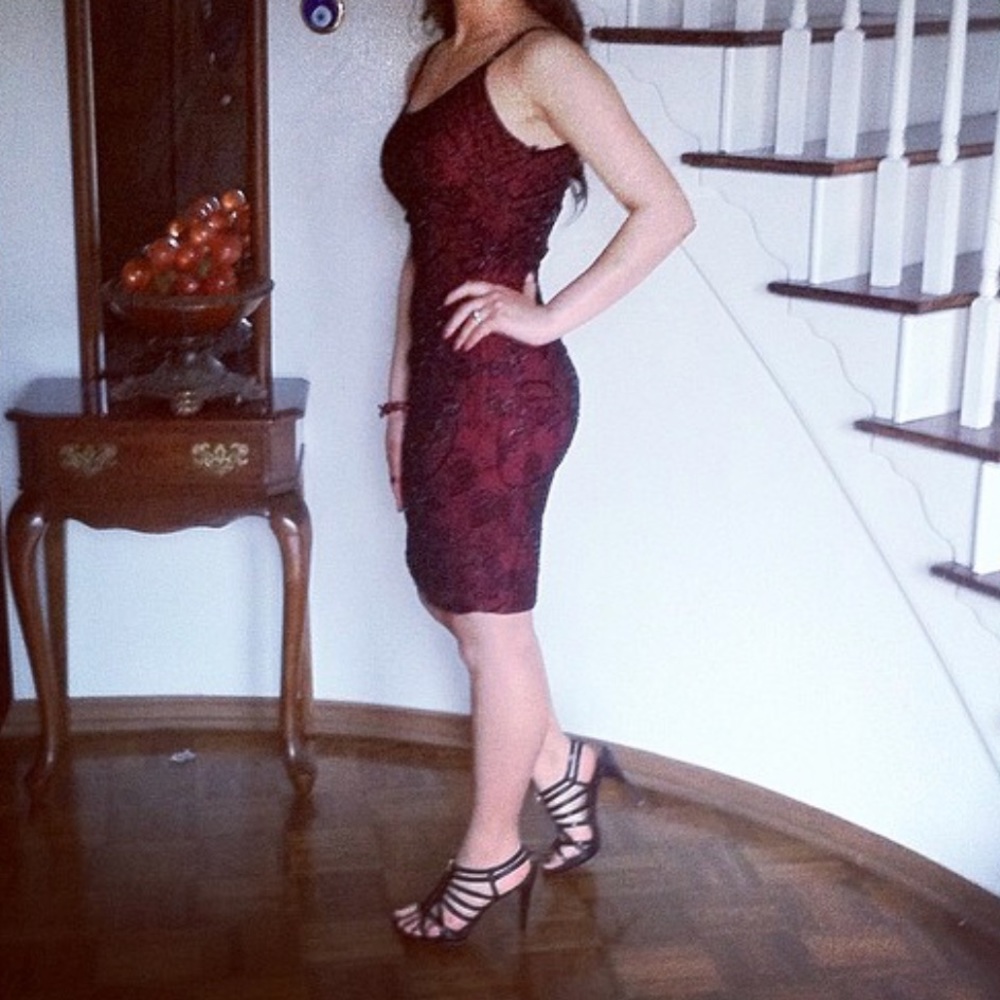 Red and black beaded dress