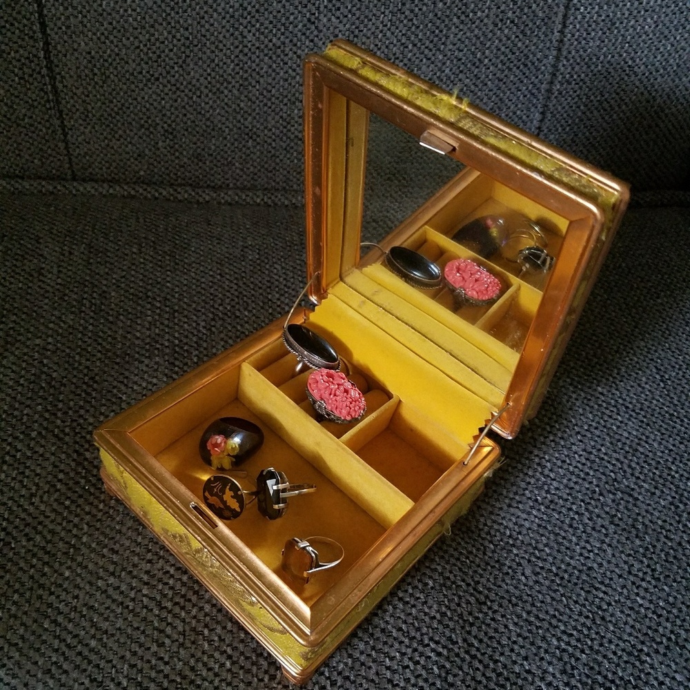 SOLD Vintage 1960s Marigold Brocade Jewelry Box