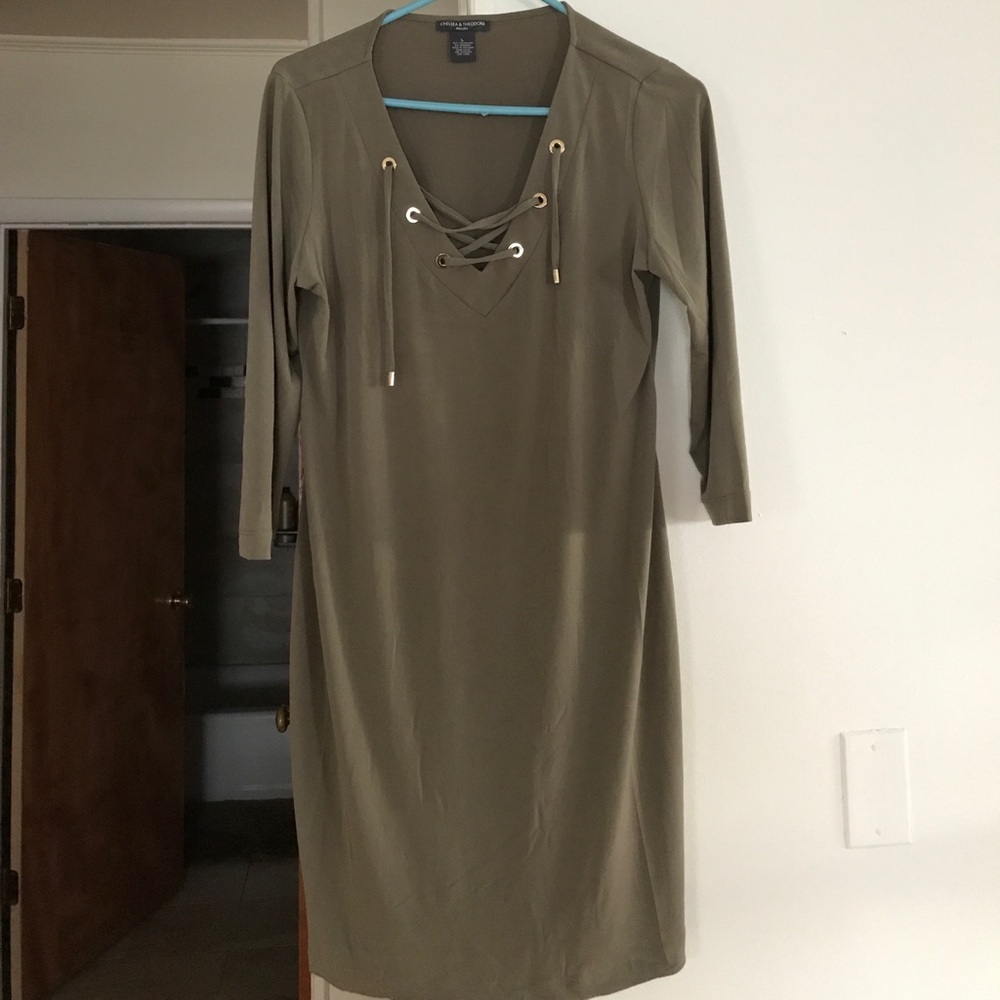 Lace up olive green dress
