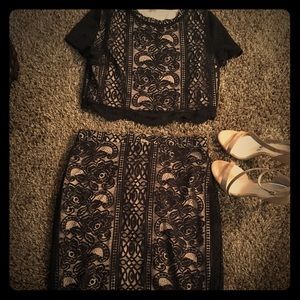 Short Sleeve two-piece Nude with Black Lace