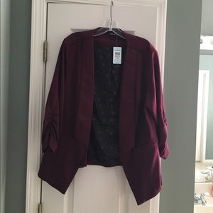 Torrid Blazer. Burgundy Size 2 with ruched sleeves