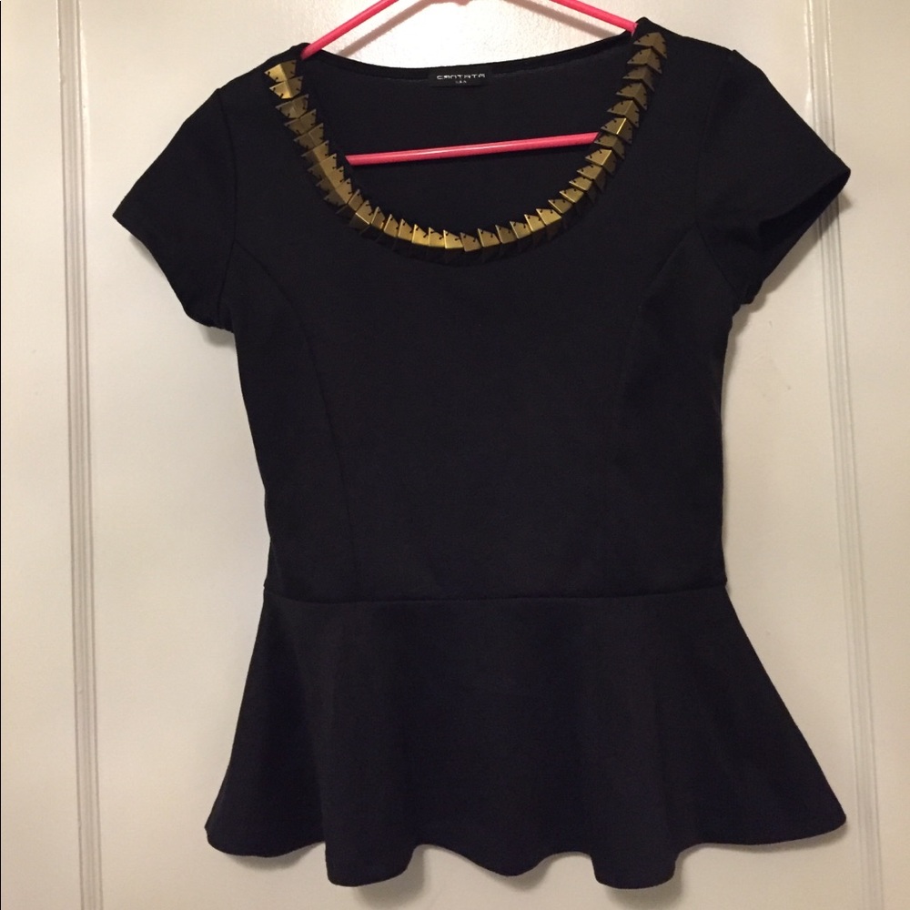 Beaded Black Peplum Top