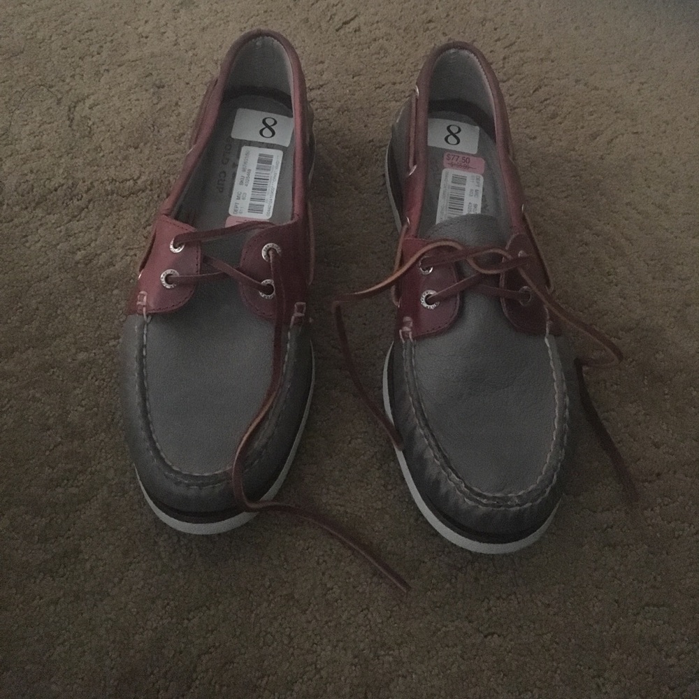 Men's gold cup grey and maroon sperrys