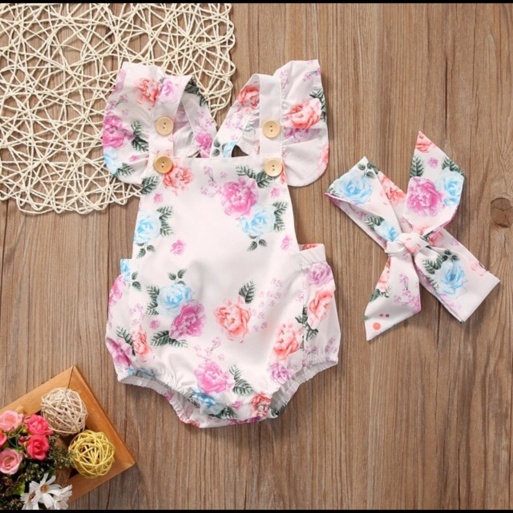 Floral baby romper & headband set