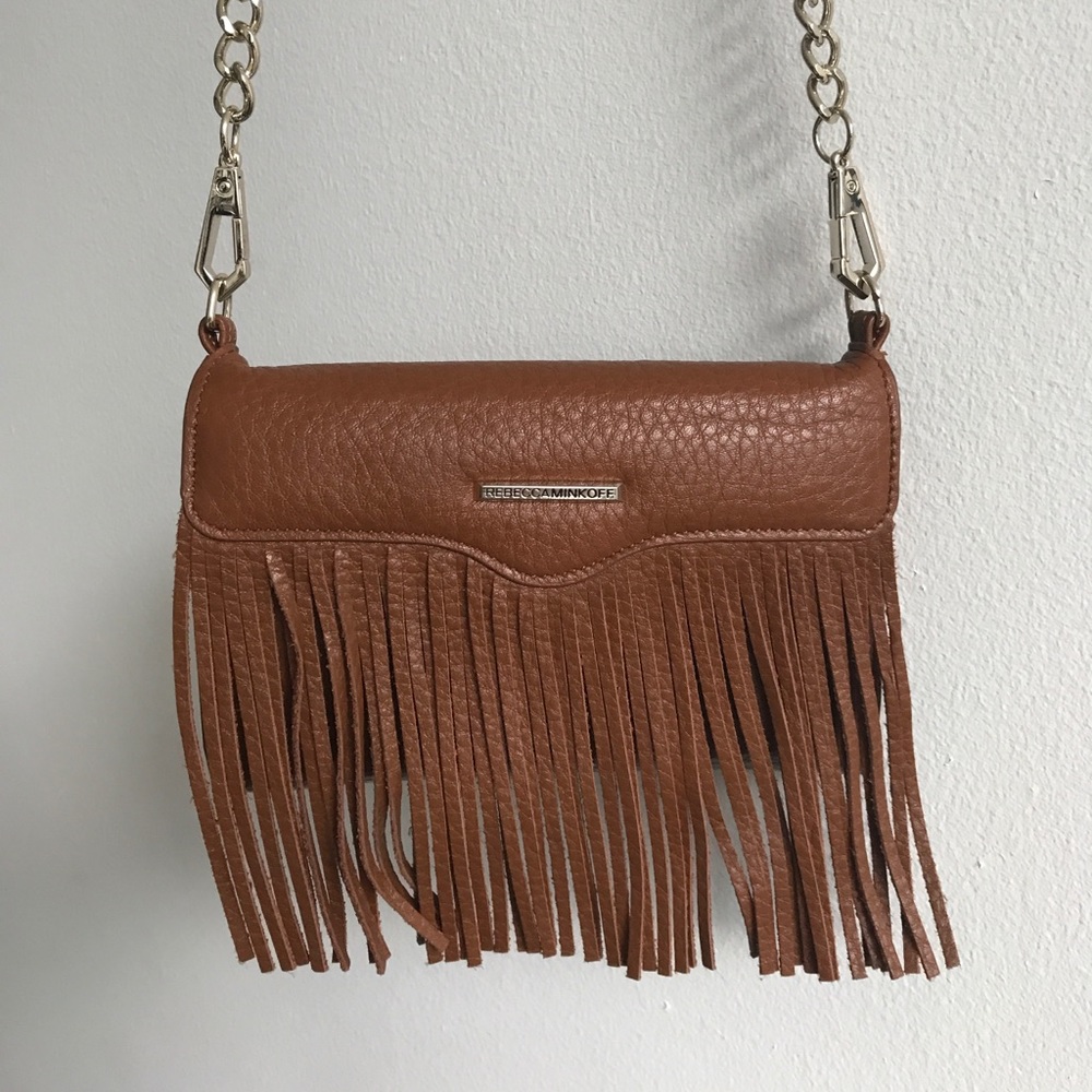 REBECCA MINKOFF fringe leather tech crossbody