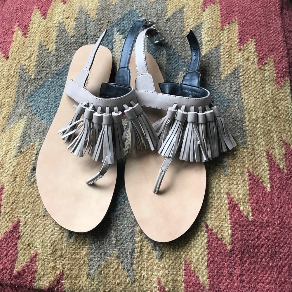 REBECCA MINKOFF leather fringe sandals
