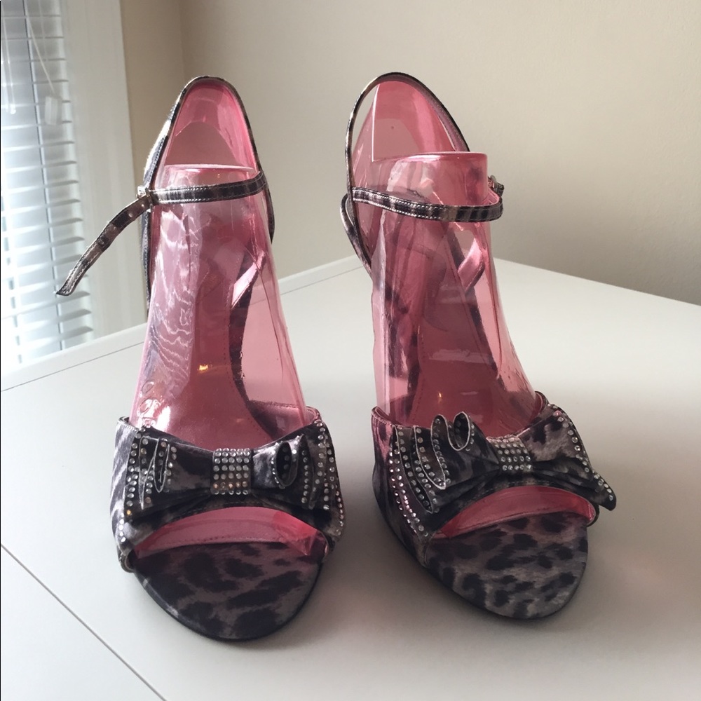 Nina black and grey animal print - peep toe heels