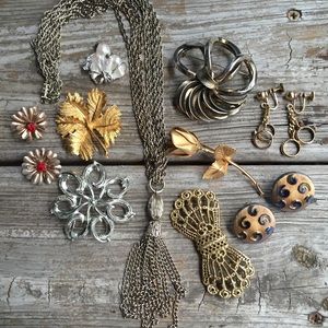 Vintage Lot of Jewelry Brooches Earrings Necklace