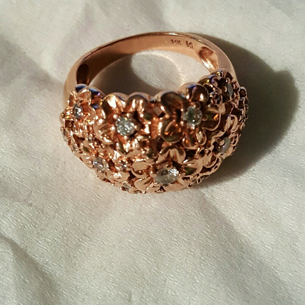9 G Rose GOLD Floral DIAMOND CHIPS Ring