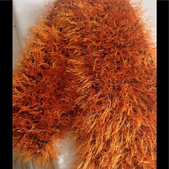 Fluffy Orange/Black Scarf - Picture 1 of 2