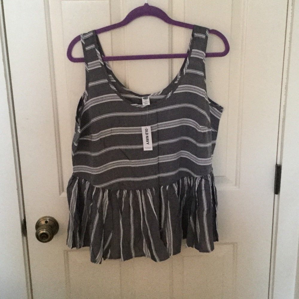 Gray and White Striped Peplum Tank Top
