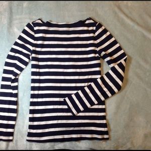 White and Navy Boatneck Tee