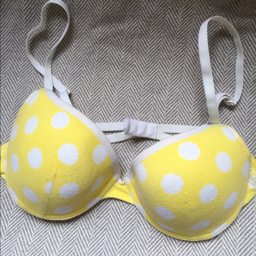 Yellow and white polka dot bra
