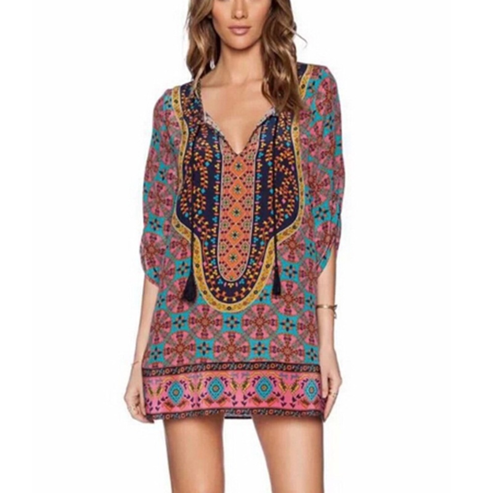 It has arrived! Beautiful boho style mini-dress.