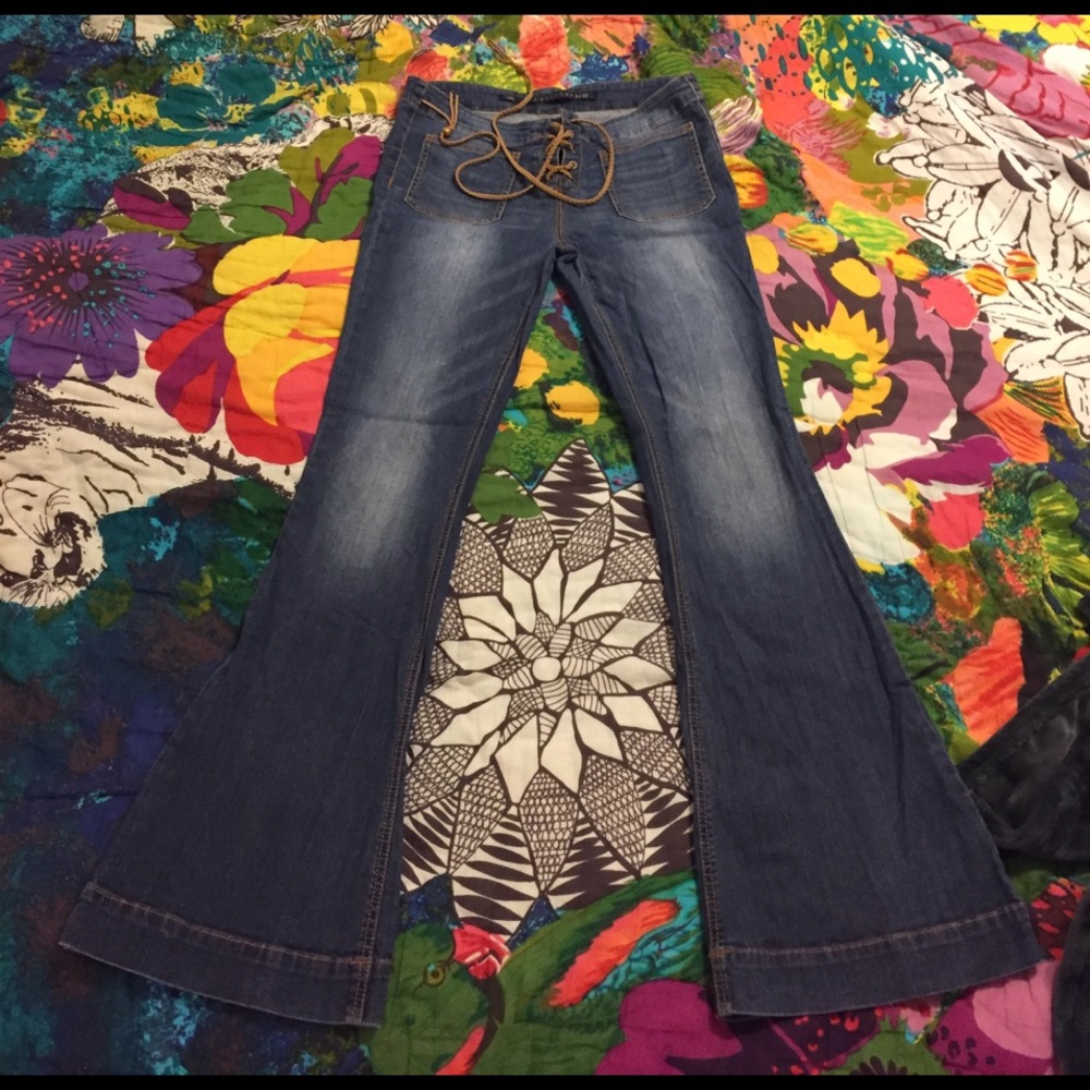 Tinseltown hippie flare lace up jeans