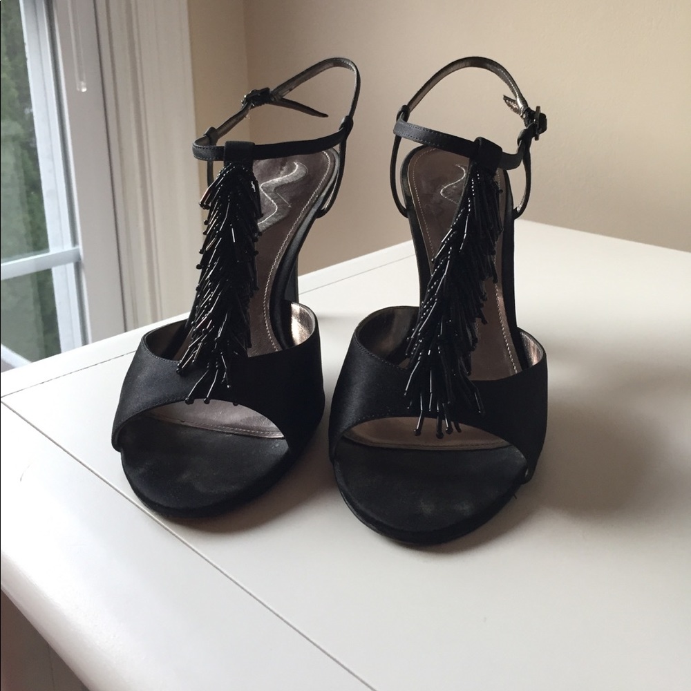 Black Nina heels with beaded fringe