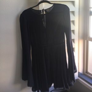 Dark Navy Blue Long Sleeve Flowy Dress