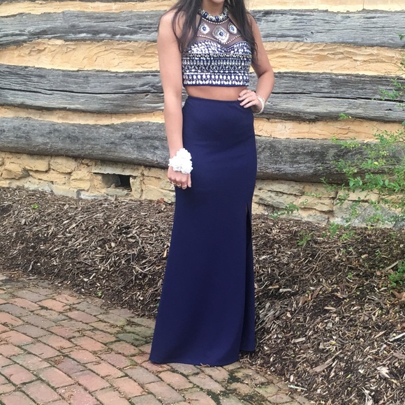Dark Blue 2-Piece prom dress - Picture 1 of 5