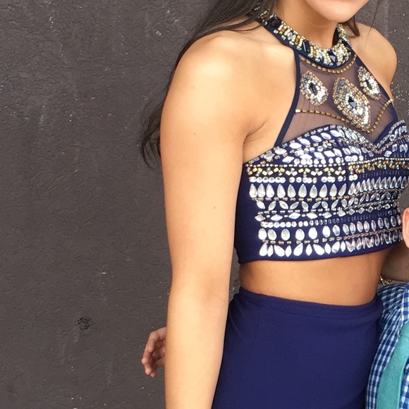 Dark Blue 2-Piece prom dress - Picture 2 of 5