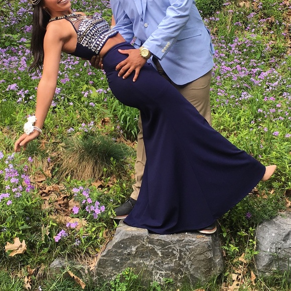 Dark Blue 2-Piece prom dress - Picture 3 of 5