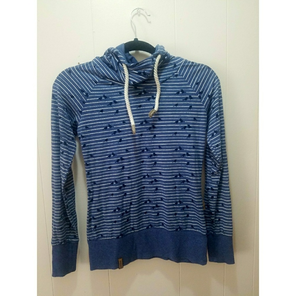 Naketano Blue & White Bird Cowl Neck Light Hoodie