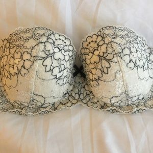 Crystal studded embellished lace floral strapless