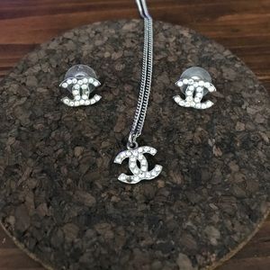 Chanel CC silver earrings & necklace