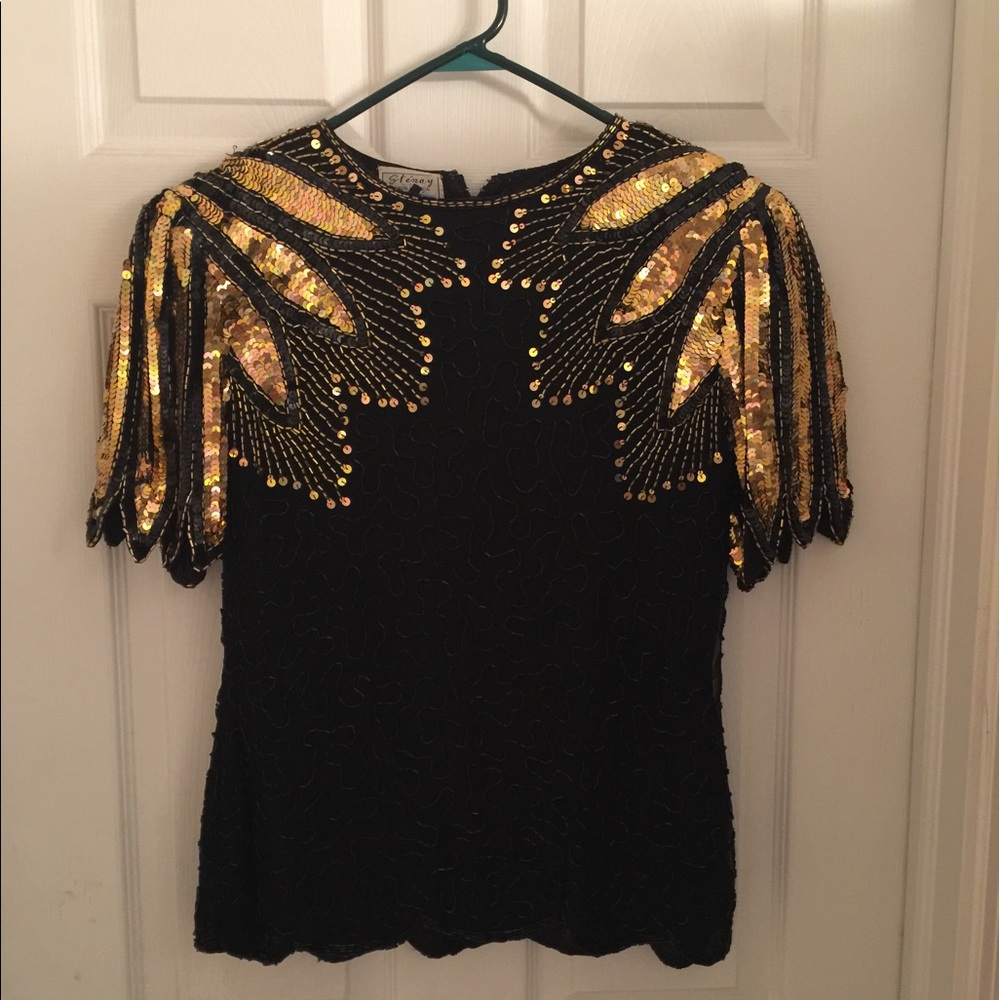 Vintage black and gold sequin top