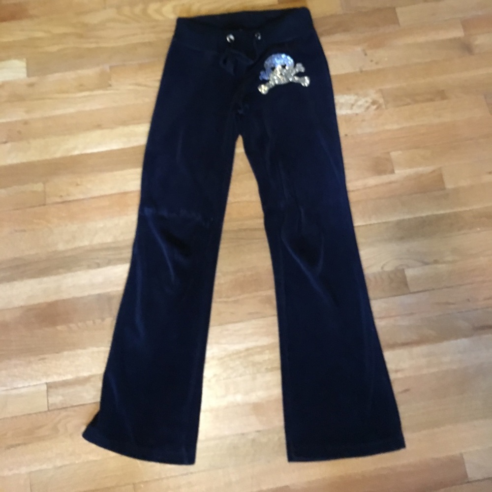 Black velvet track pants from Bloomingdales