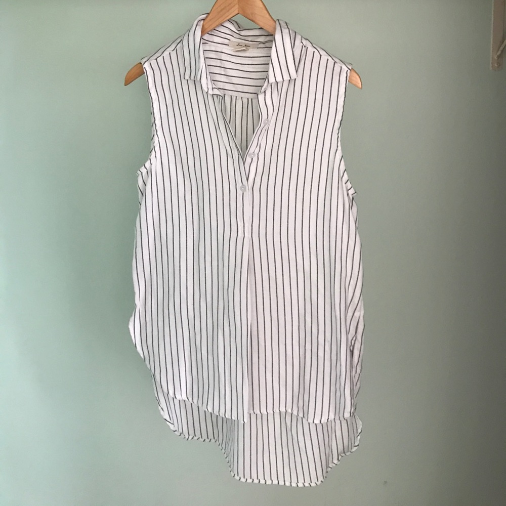 Sleeveless White Striped Shirt