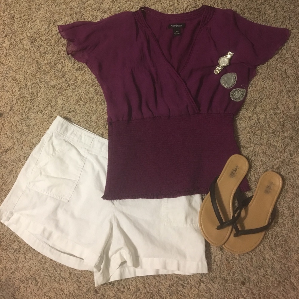 Purple flutter sleeves WHBM silky top