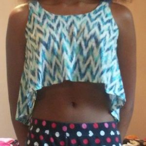 Blue/green/white chevron high/ low crop top