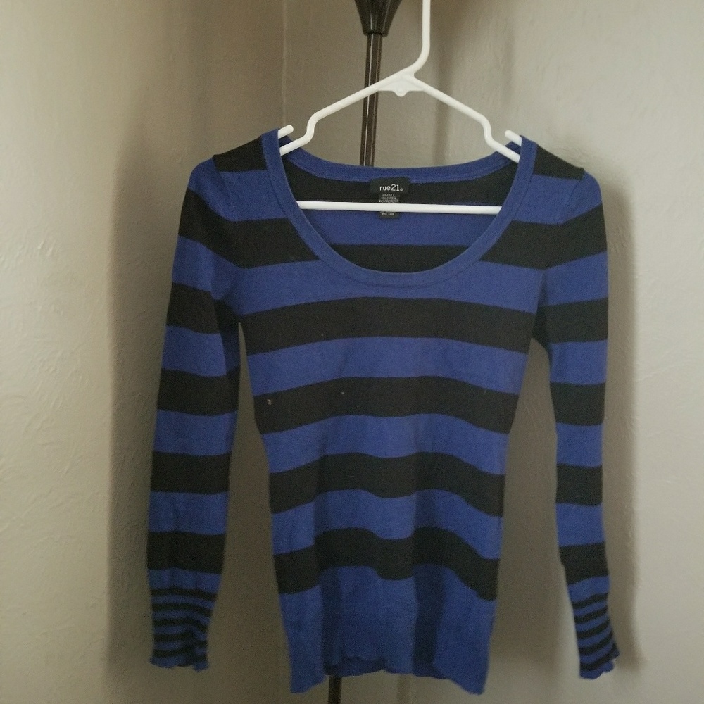Black and blue striped long sleeve shirt