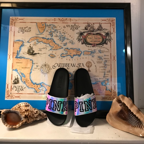 Pink Victoria S Secret Shoes Hp Bnip Vs Pink Iridescent Slides