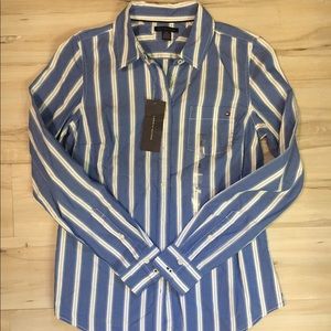 NWT blue striped Tommy Hilfiger button down Sz S