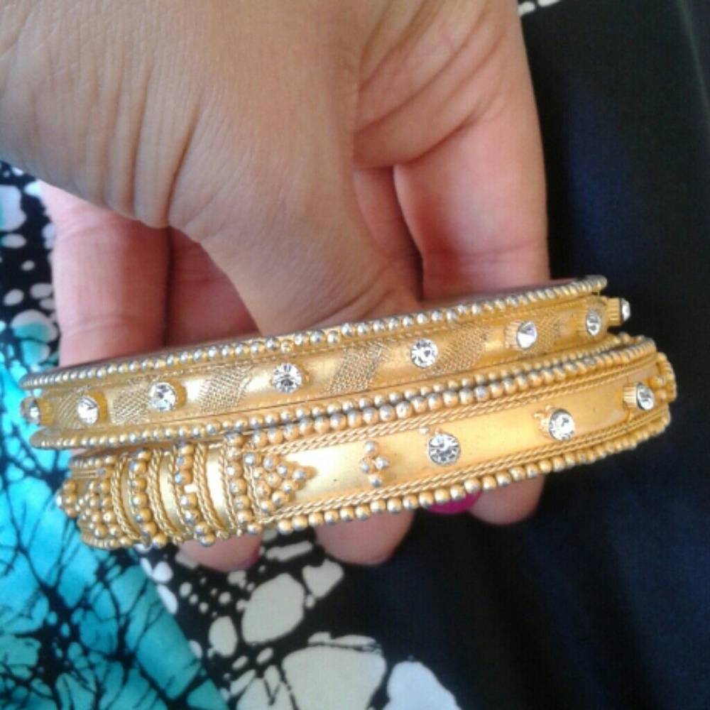 Gold Tone and Crystal Bracelet Set