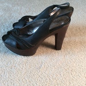 Black heel open toe shoes