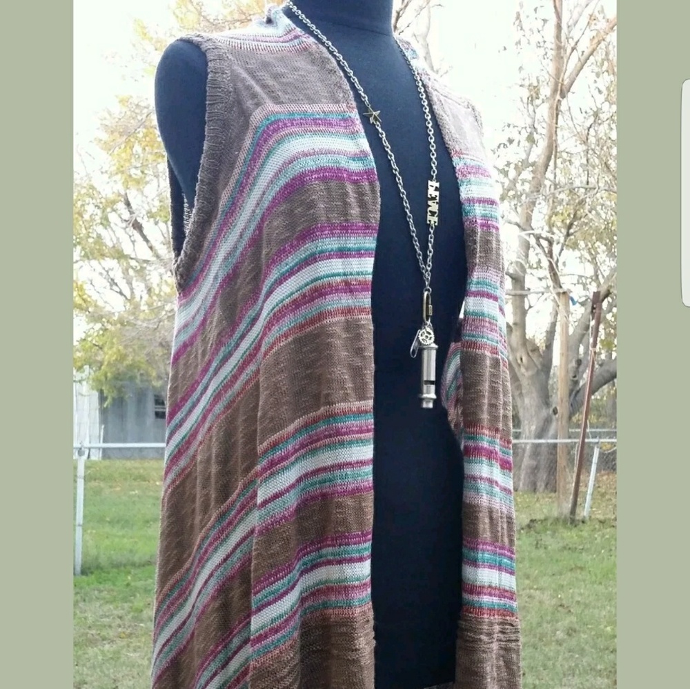 Striped vest cardigan duster long open kimono.