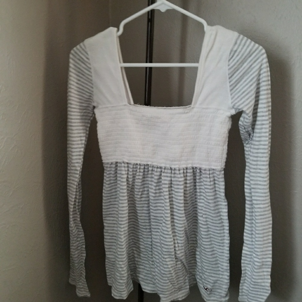 White and grey striped off shoulder holister shirt