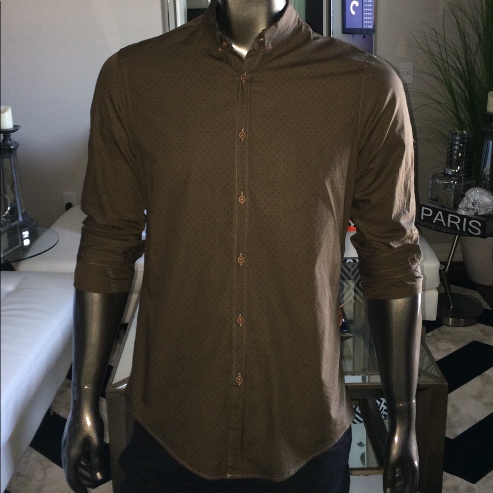 ZARA MAN - Rolled Tab Sleeve Micro Print Shirt