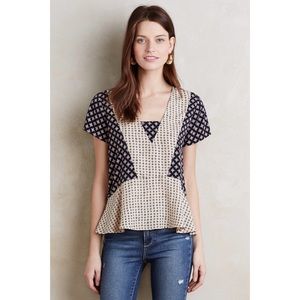 Anthropologie En Elle Blue Motif Verina Peplum Top
