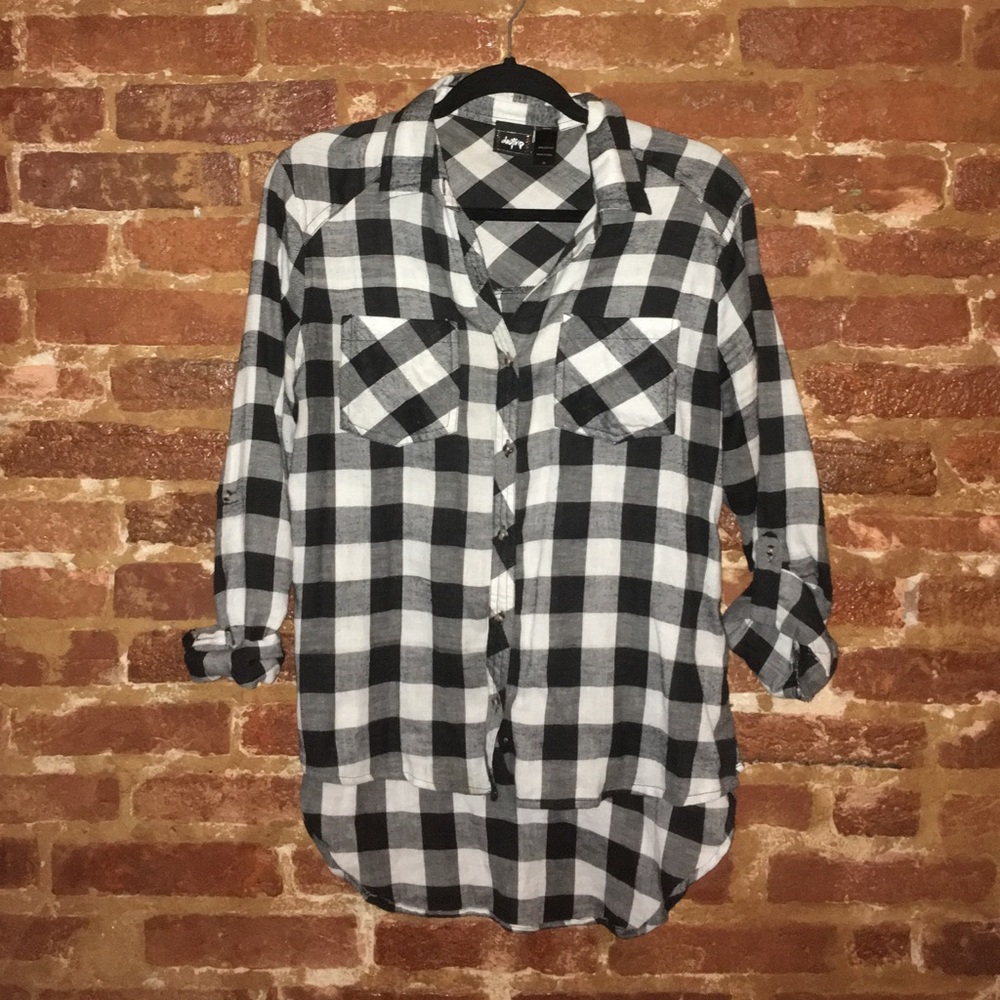 Tunic style plaid shirt