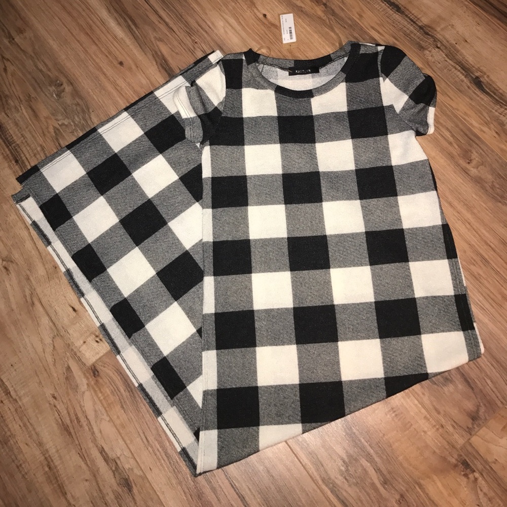 Buffalo Plaid Slit T-Shirt Dress- S