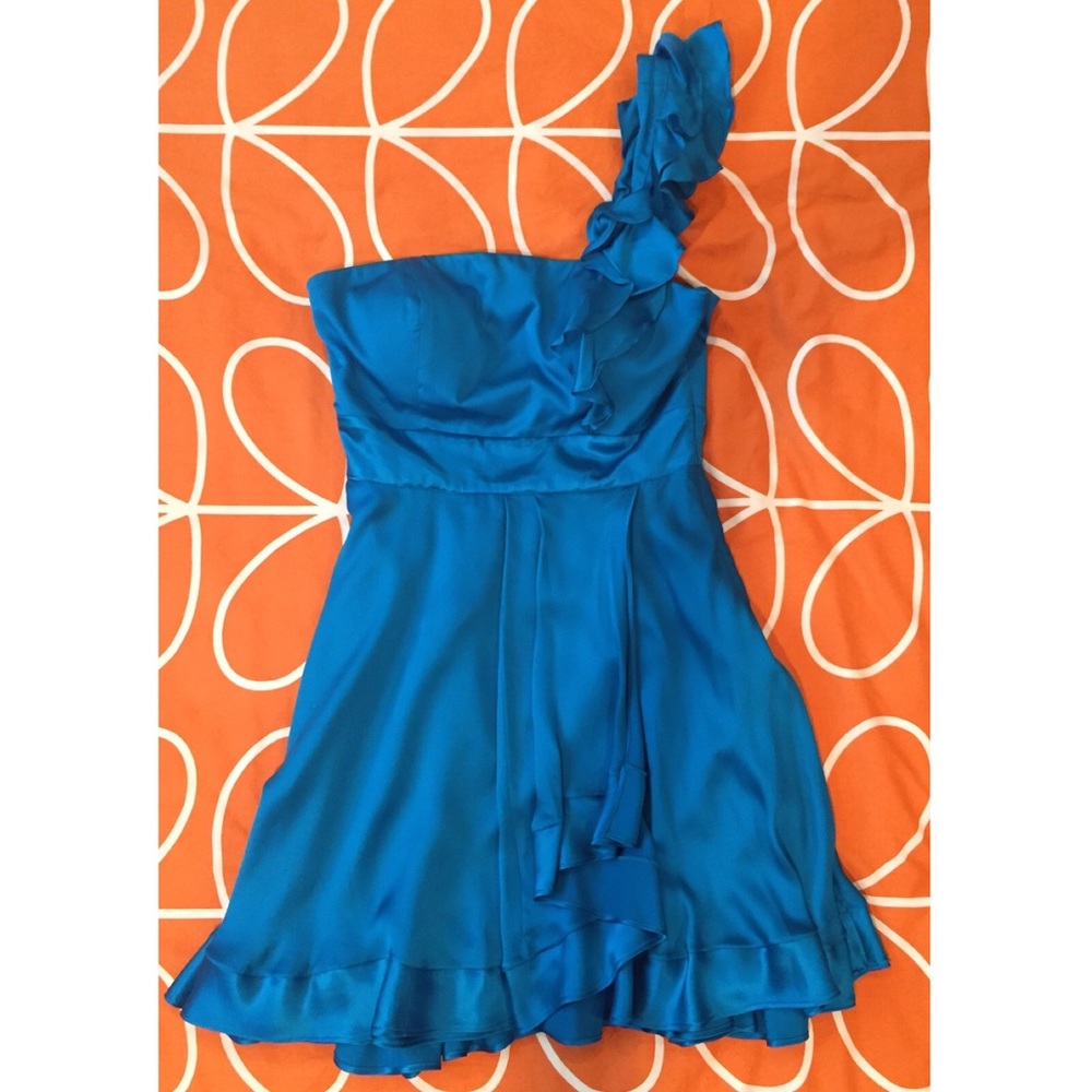 Bebe Silk One Shoulder Ruffle Dress