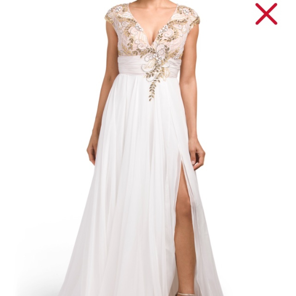 Mac Duggal white and nude prom dress