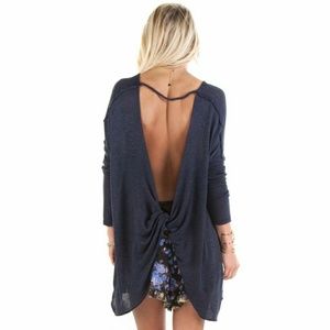 Free People Hacci Pullover Navy