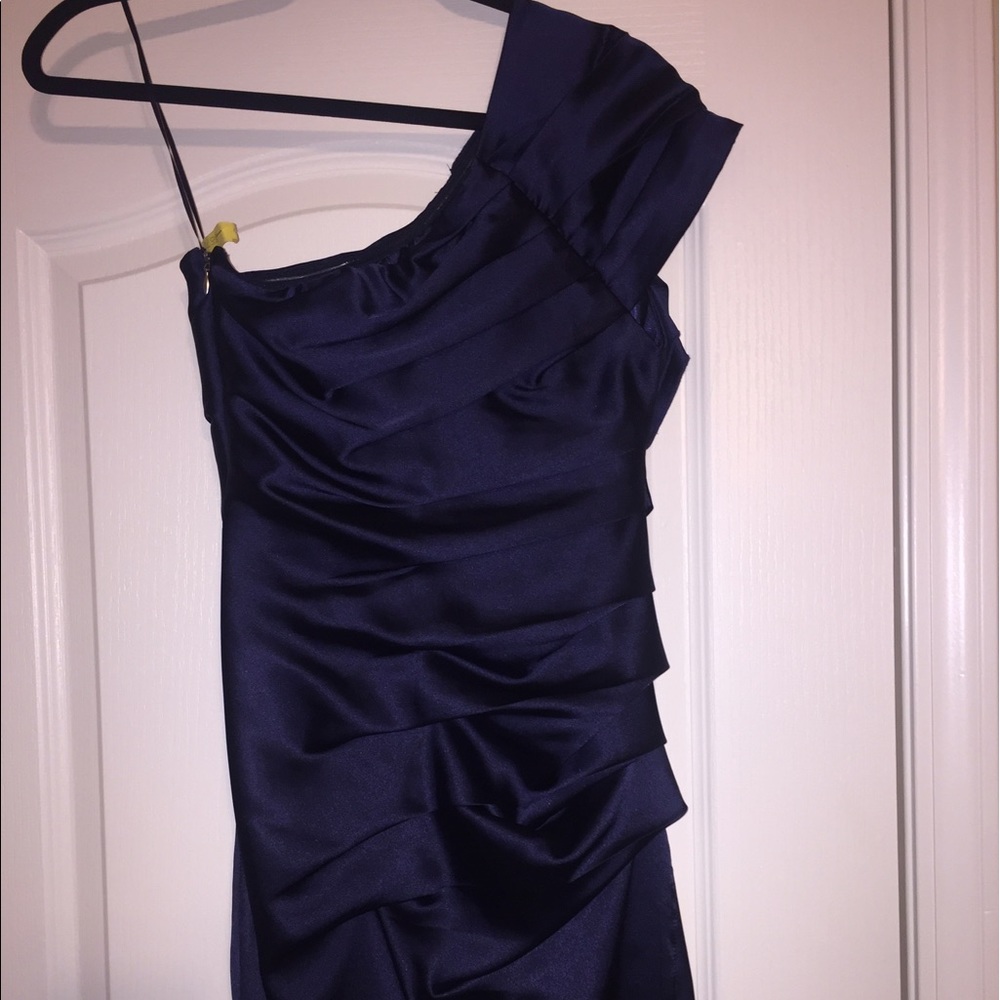 Express Blue silky one shoulder dress