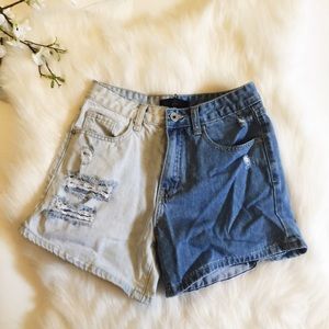 Miss guided two tone denim shorts